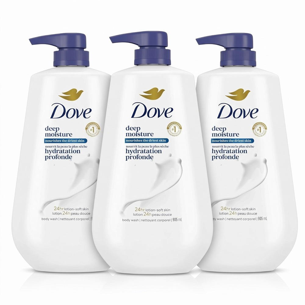 Dove Deep Moisture Body Wash with Pump 30.6 fl oz 3-Pack for Dry Skin